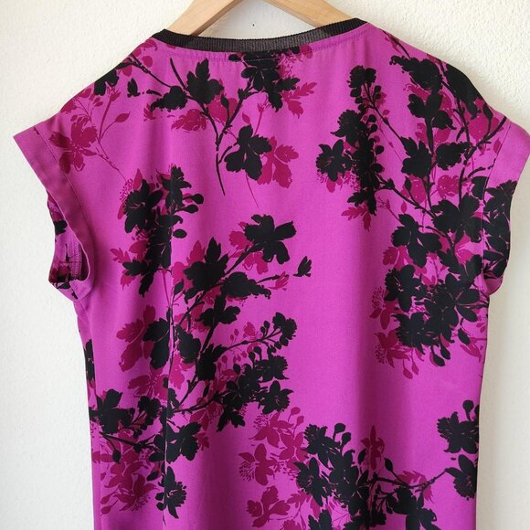 Worthington pink & purple black floral blouse Sz M Asian Inspired Flowy Summer - Picture 4 of 8